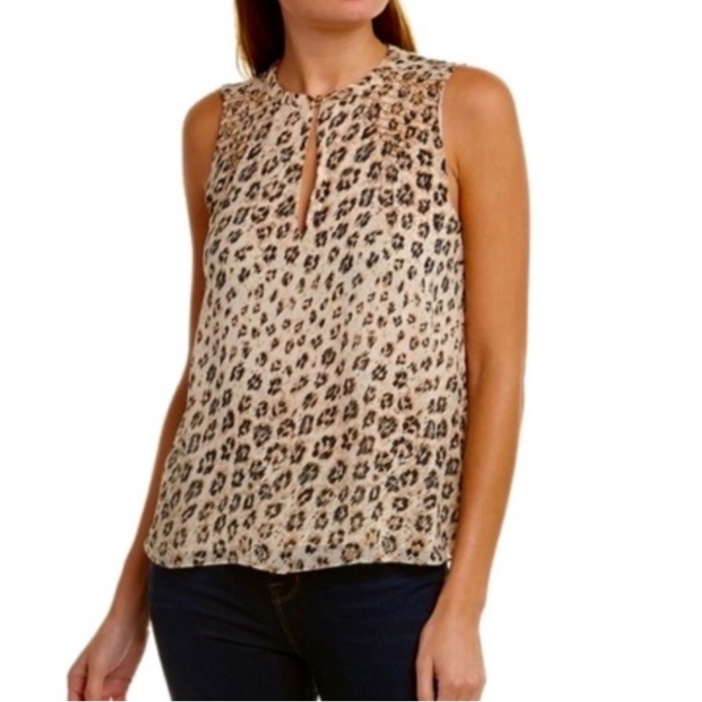 NWT JOIE Corie Silk Abstract Leopard Print Smocked Sleeveless Tank Top - XS